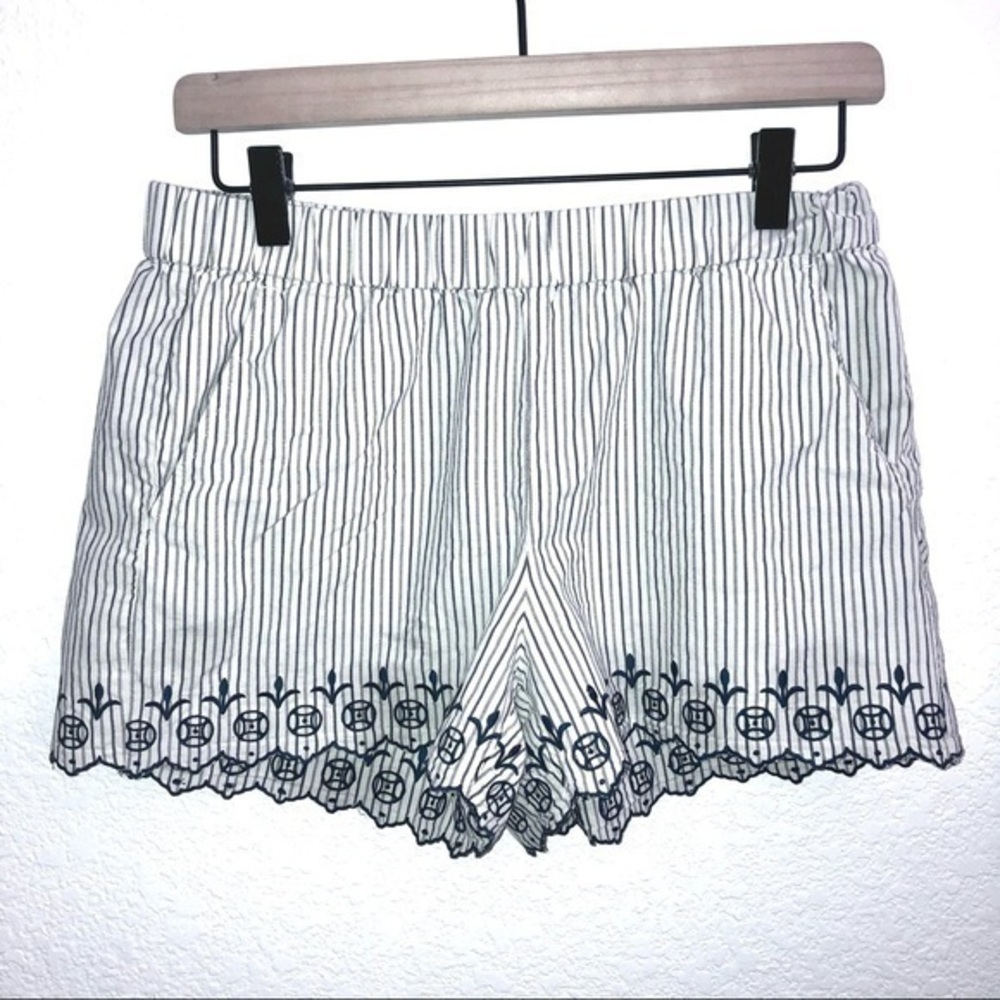 MADEWELL BLUE WHITE STRIPED EMBROIDERED JARDIN CASUAL SHORTS SMALL